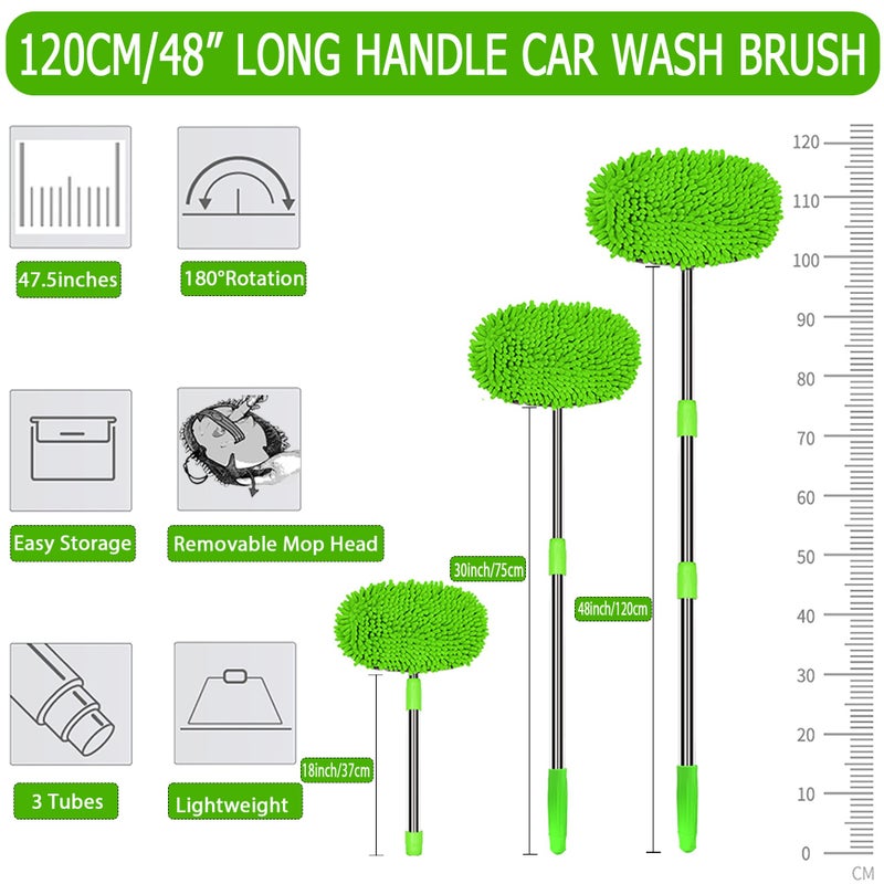 WillingHeart 47.5" Car Wash Brush Mop Cleaning Tool with Long Handle Kit for Washing Detailing Cars Truck, SUV, RV, Trailer, Boat 2 in 1 Chenille Microfiber Sponge Duster Not Hurt Paint Scratch Free - Image 3